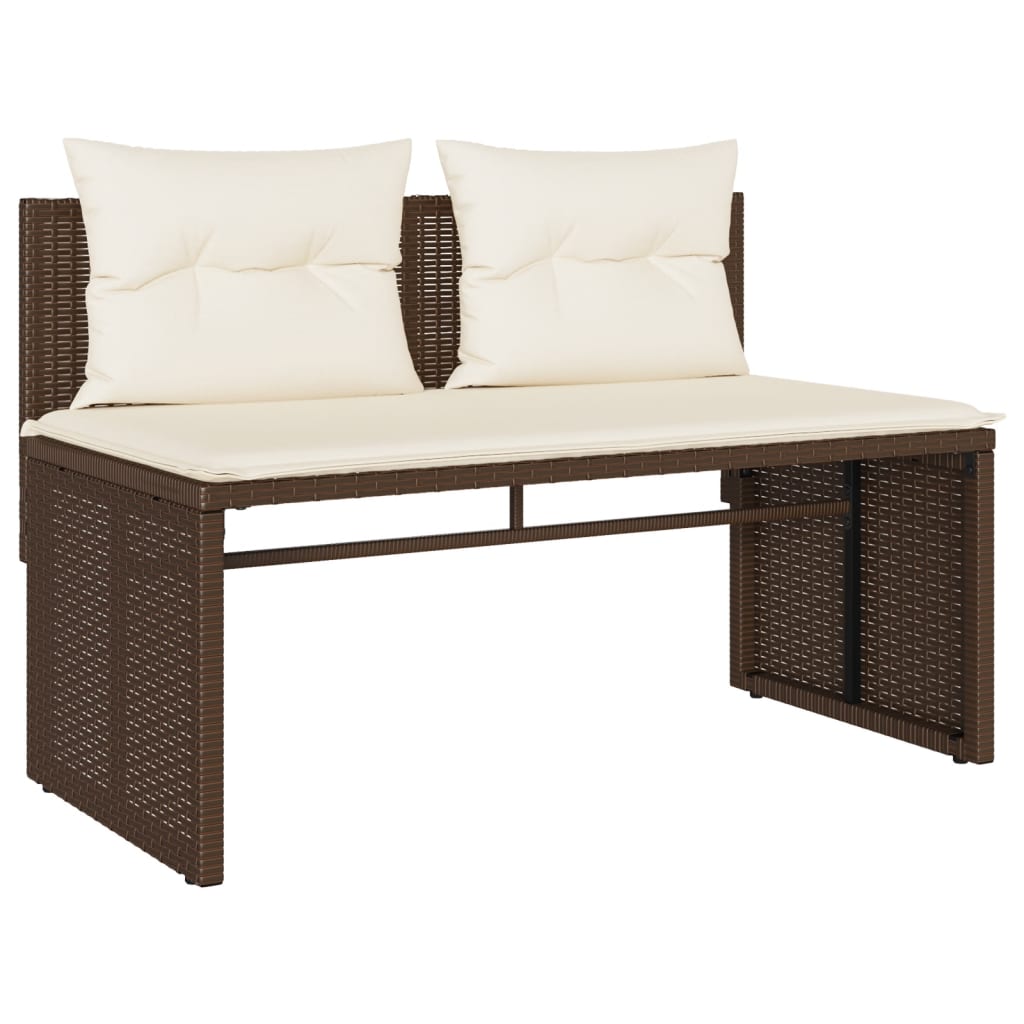 4 Pcs conjunto sofás de jardim c/ almofadões vime PE castanho