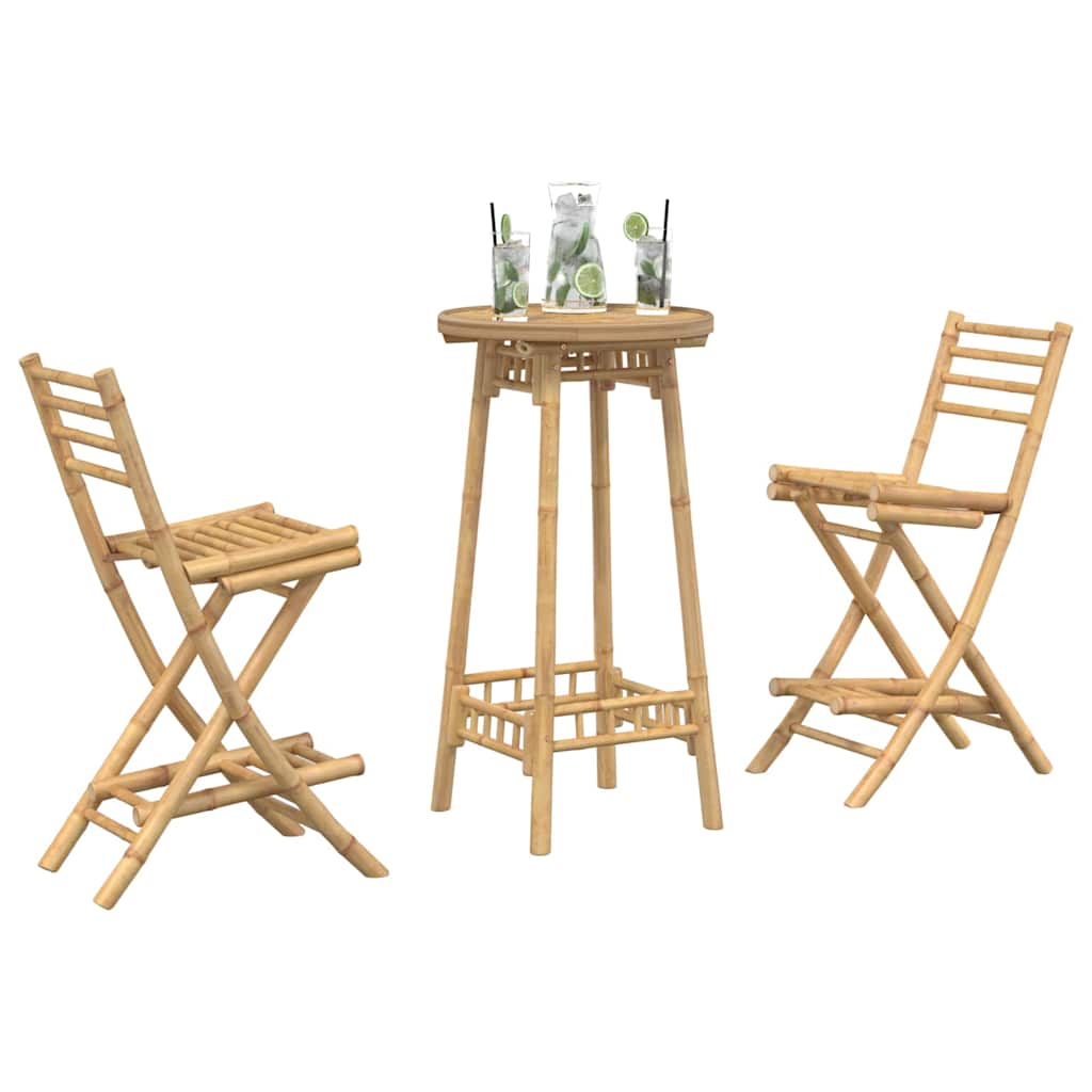 Conjunto de bar exterior de 3 peças em bambu dobrável