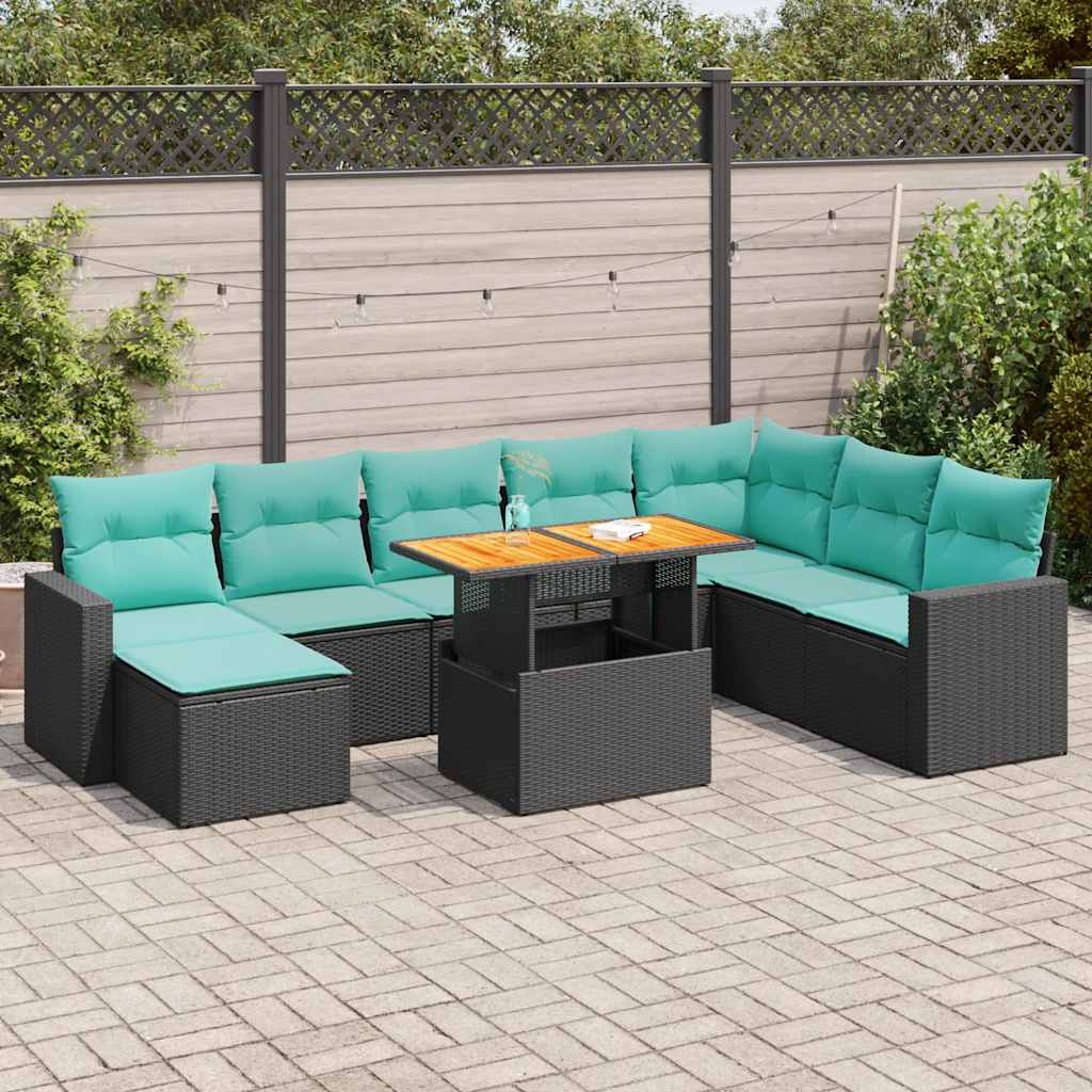 9 Pcs conjunto de sofás p/ jardim c/ almofadões vime PE preto