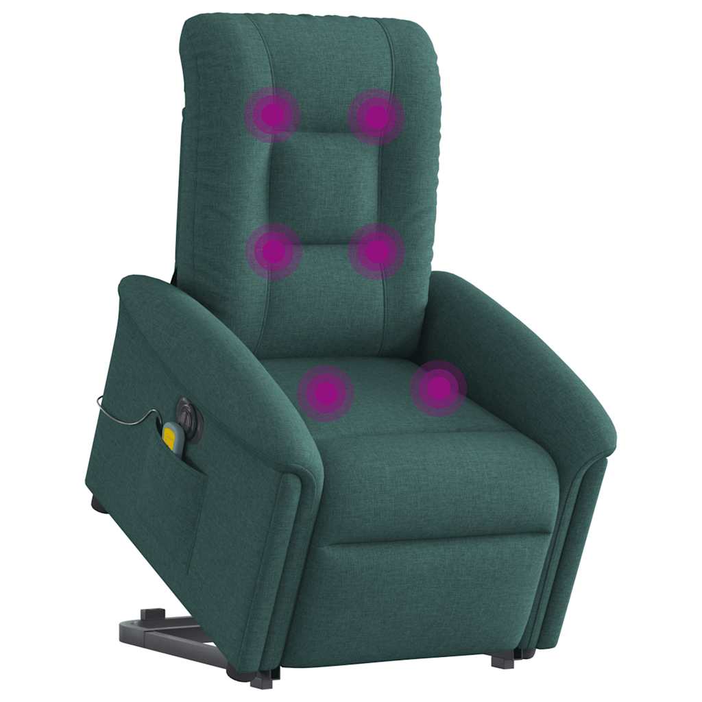 Poltrona elétrica elevatória massagens tecido verde-escuro