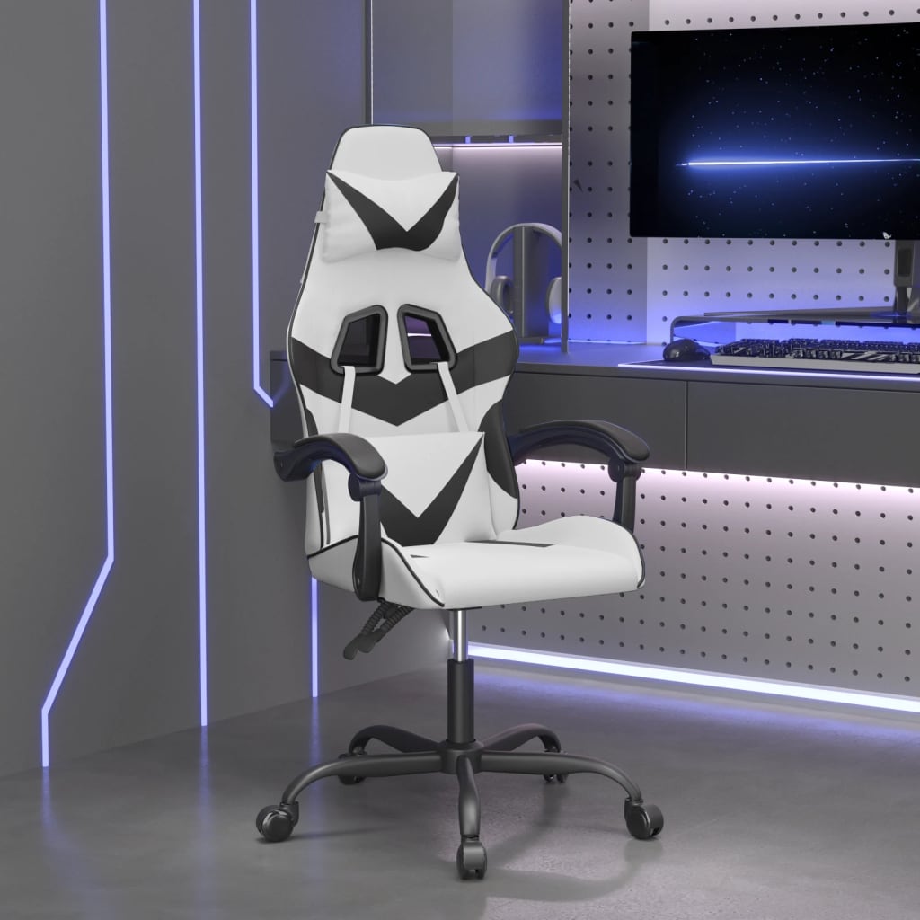 Cadeira gaming couro artificial branco e preto