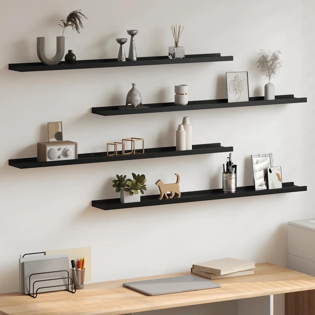 Prateleiras de parede 4 pcs 100x9x3 cm preto