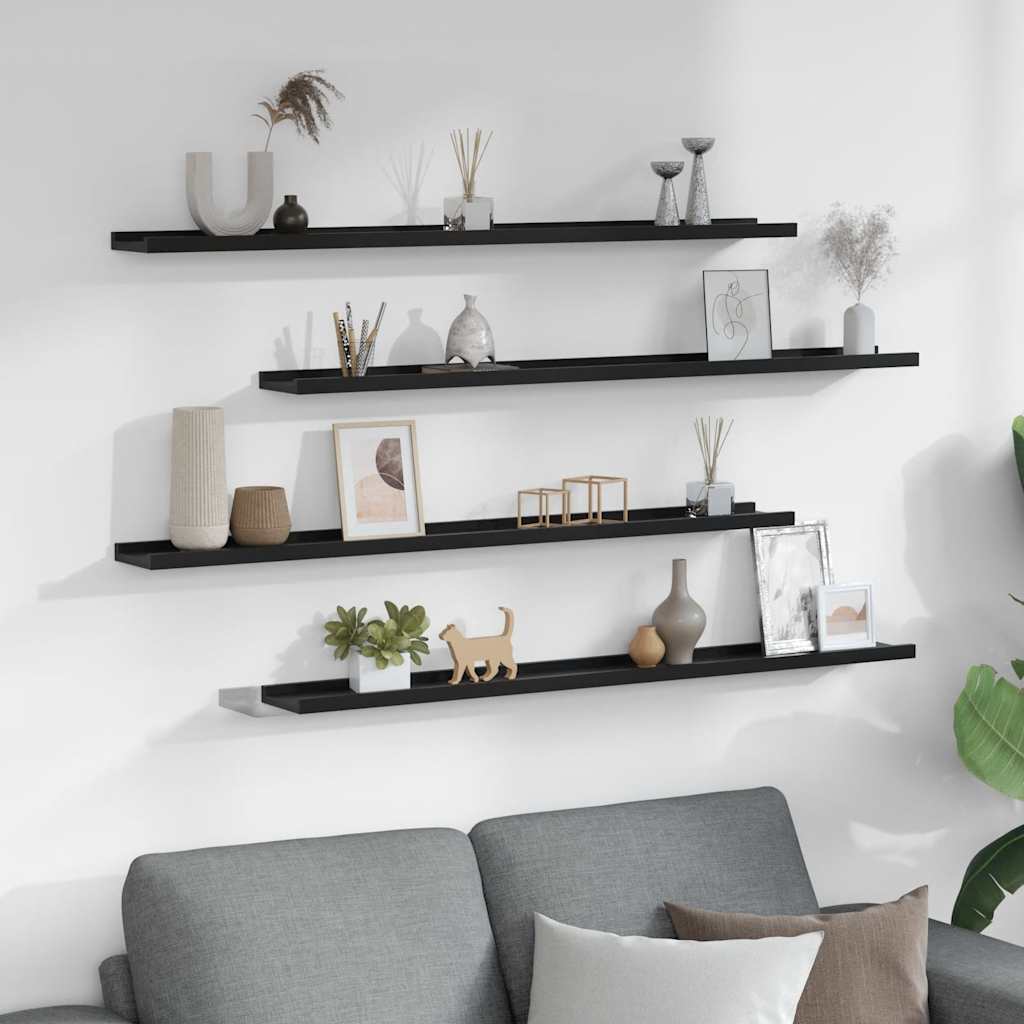 Prateleiras de parede 4 pcs 100x9x3 cm preto