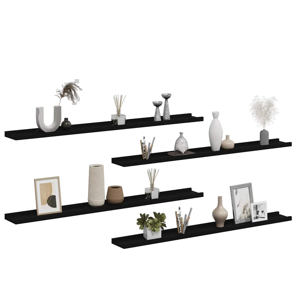 Prateleiras de parede 4 pcs 100x9x3 cm preto