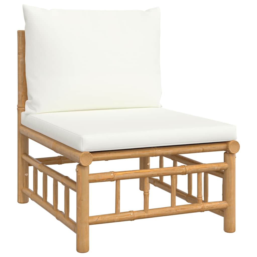 3 Pcs conjunto lounge de jardim bambu c/ almofadões branco nata