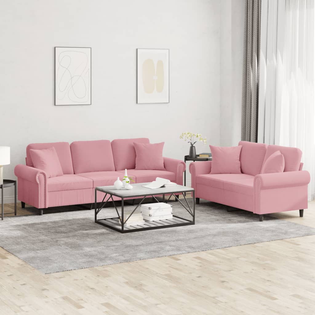 2 Pcs conjunto de sofás com almofadas veludo rosa