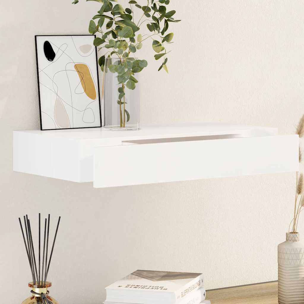 Prateleira de parede c/ 1 gaveta para livros/dvd MDF branco