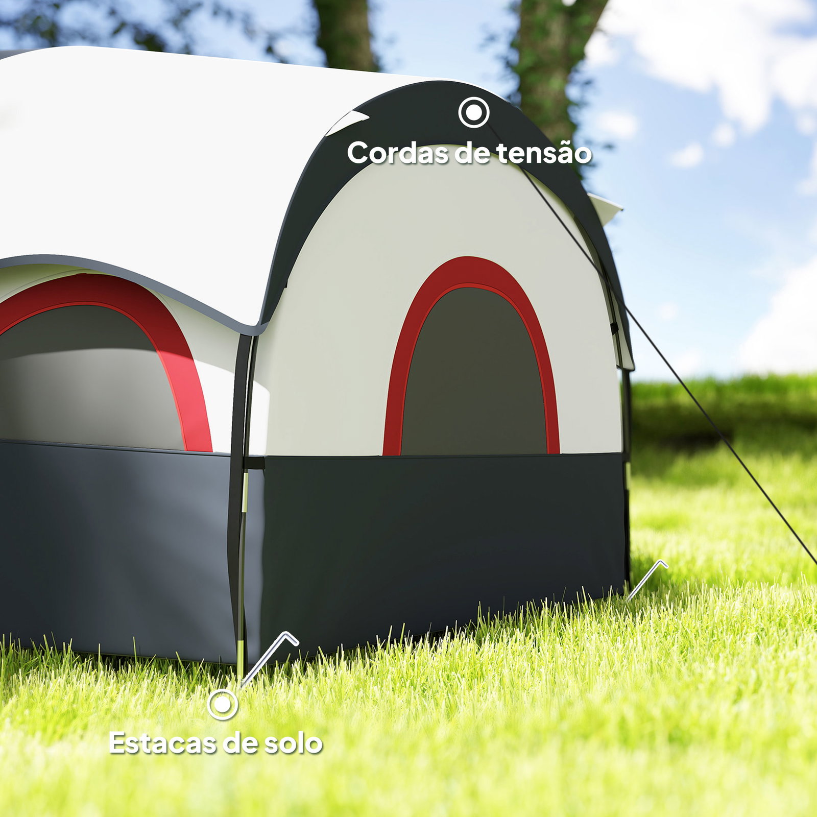 Tenda de campismo familiar tipo túnel para 4-6 pessoas impermeável 3.000 mm dobrável 435x251x195 cm cinzento escuro