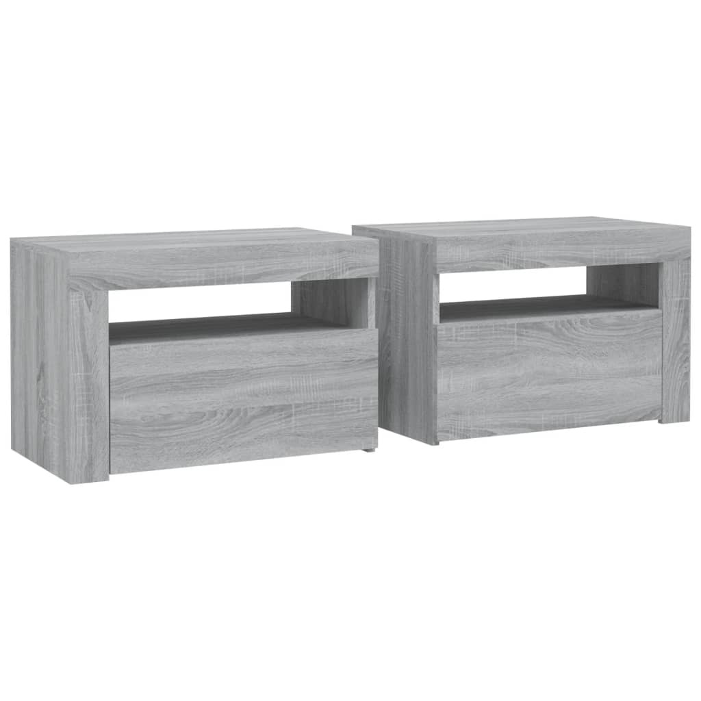 Mesas de cabeceira com leds 2 pcs 60x35x40 cm sonoma cinza