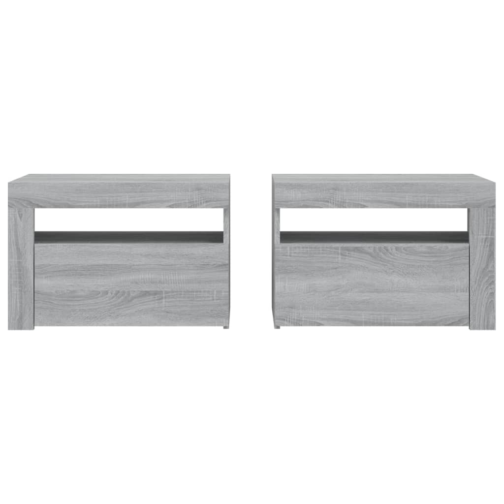 Mesas de cabeceira com leds 2 pcs 60x35x40 cm sonoma cinza