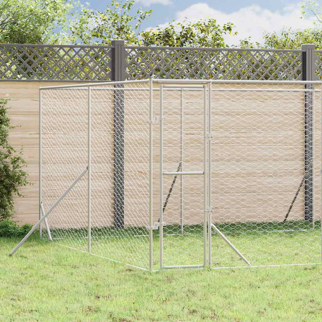 Canil de exterior 8x4x2 m aço galvanizado prateado