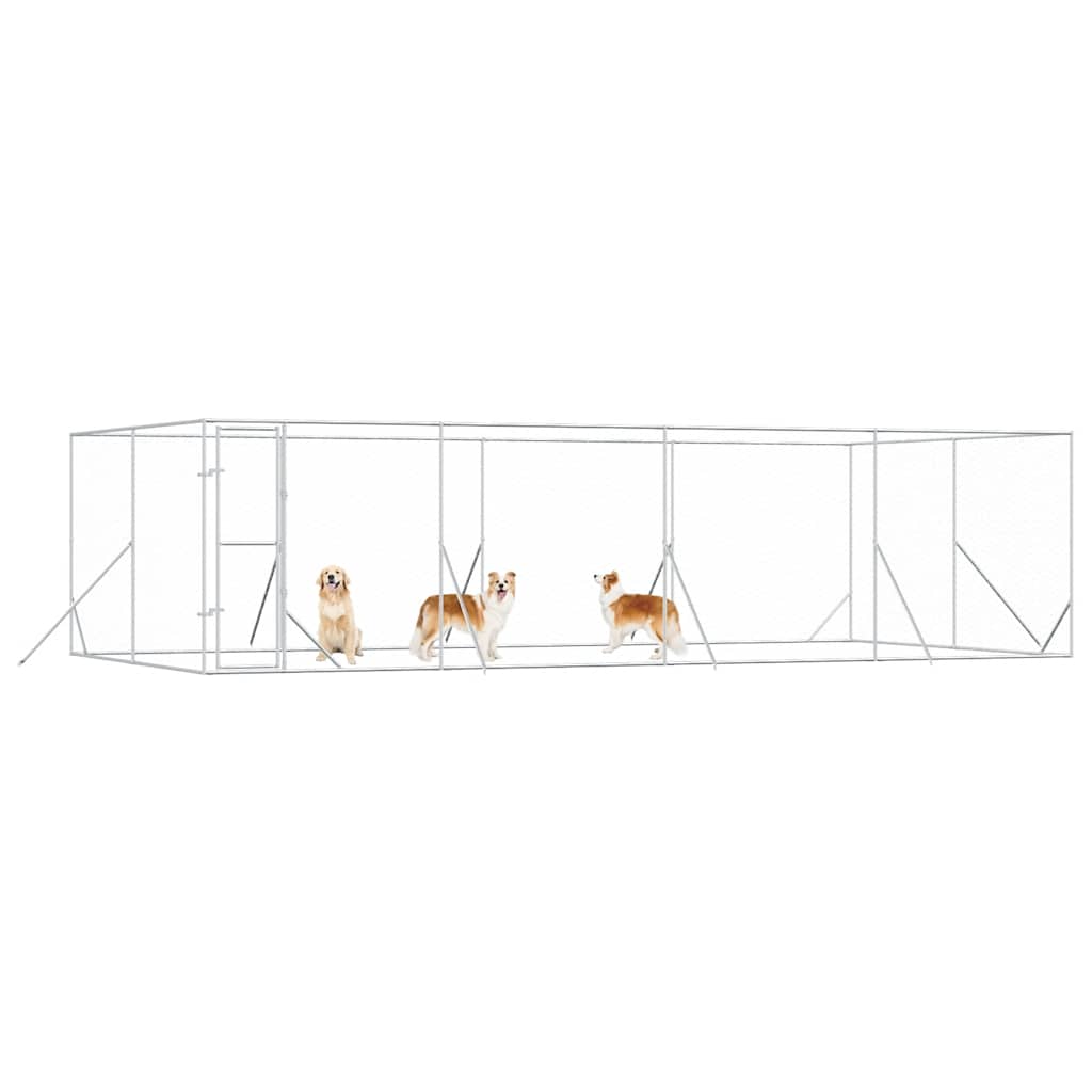 Canil de exterior 8x4x2 m aço galvanizado prateado