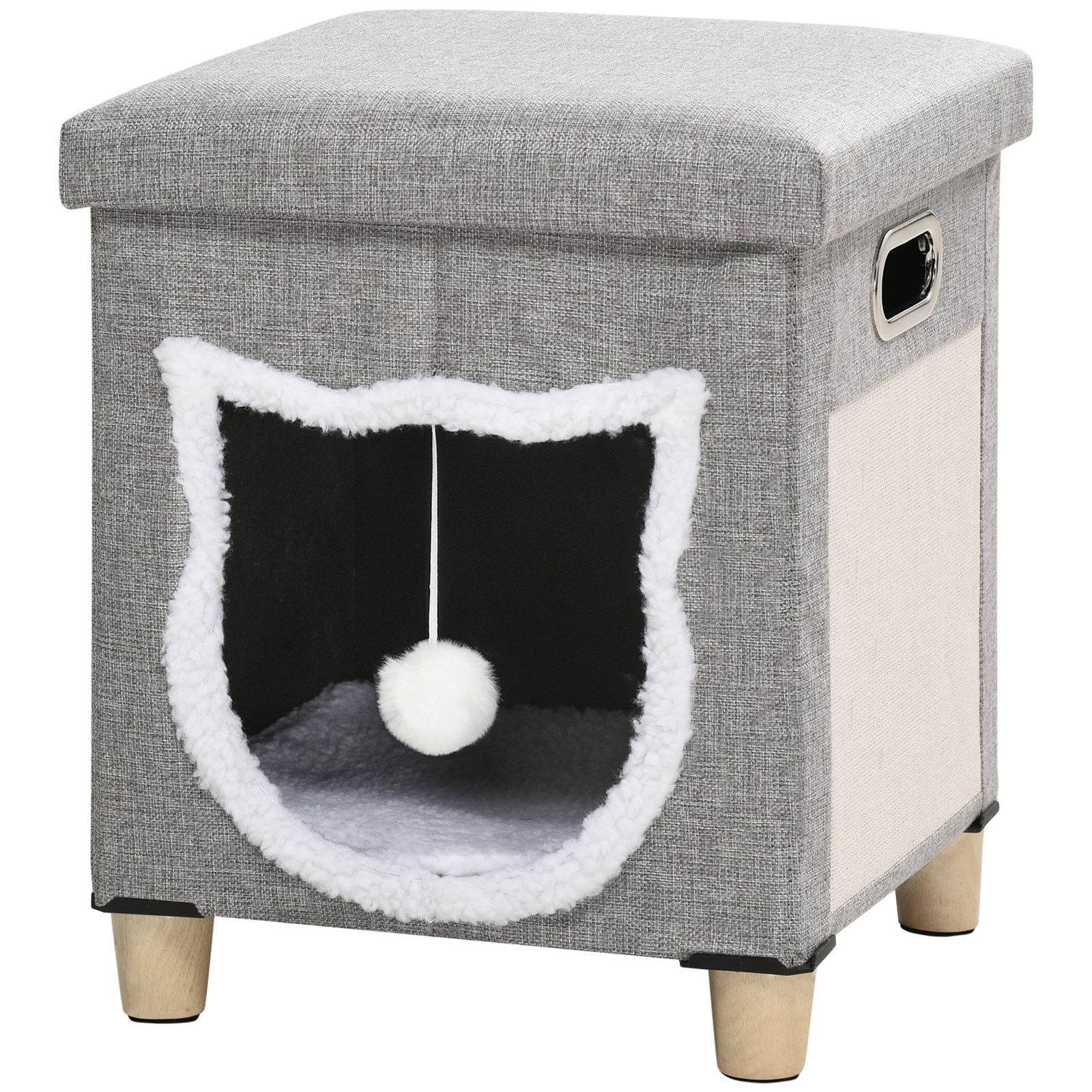 Casa para gatos 2 em 1 com apoio para os pés com almofada amovível e almofada para arranhar 35,5x35,5x42,5 cm cinza