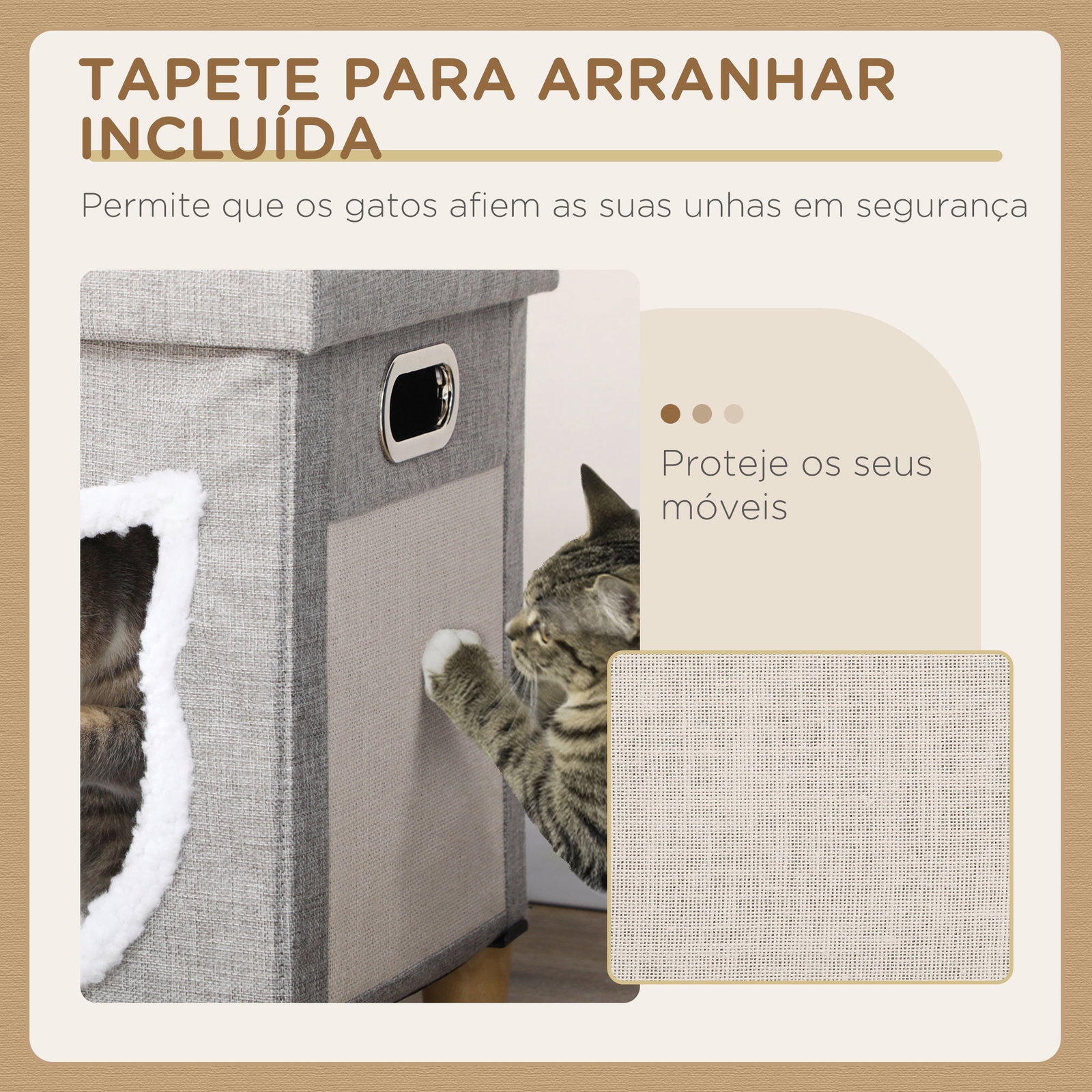 Casa para gatos 2 em 1 com apoio para os pés com almofada amovível e almofada para arranhar 35,5x35,5x42,5 cm cinza
