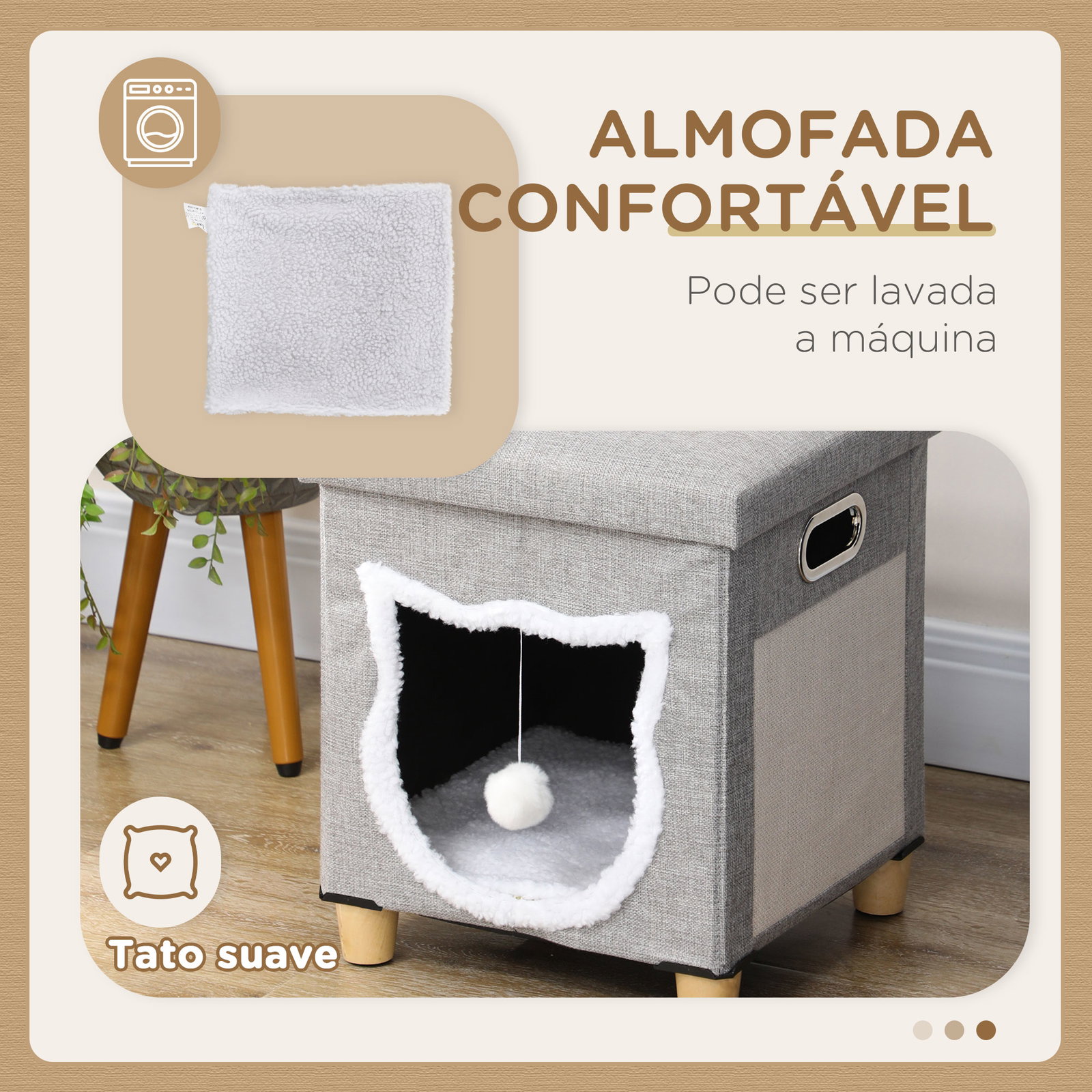 Casa para gatos 2 em 1 com apoio para os pés com almofada amovível e almofada para arranhar 35,5x35,5x42,5 cm cinza