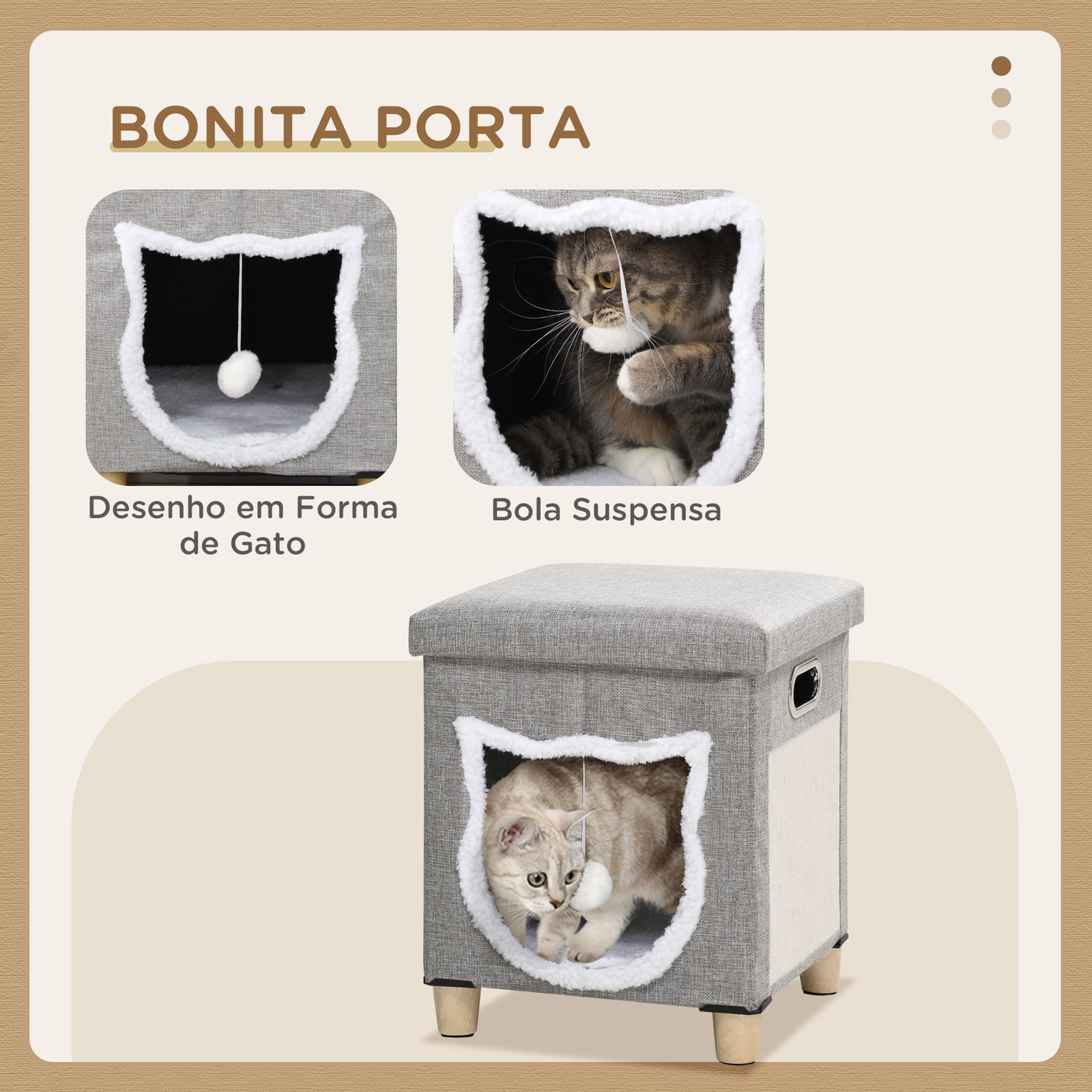 Casa para gatos 2 em 1 com apoio para os pés com almofada amovível e almofada para arranhar 35,5x35,5x42,5 cm cinza