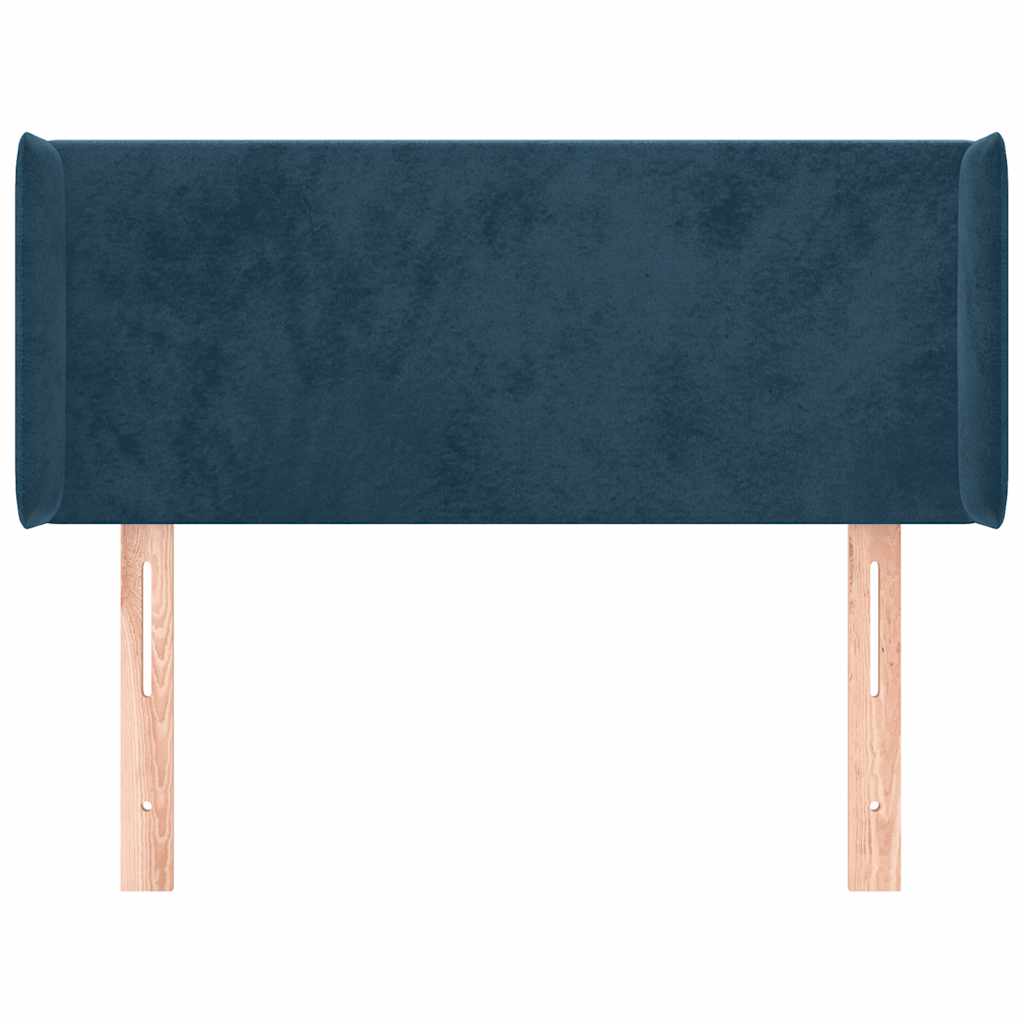 Cabeceira de cama c/ abas veludo 103x16x78/88cm azul-escuro