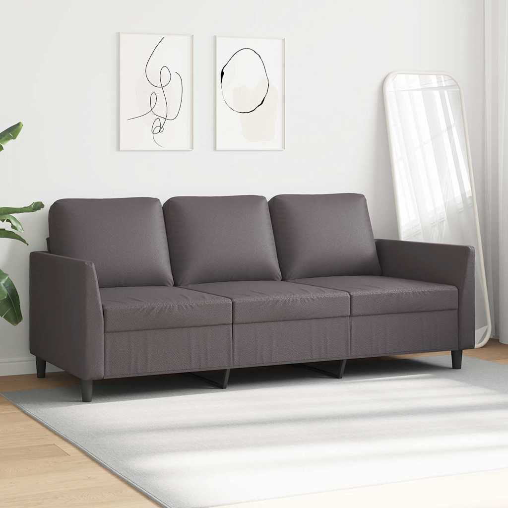 Sofá de 3 lugares 180 cm couro artificial cinza