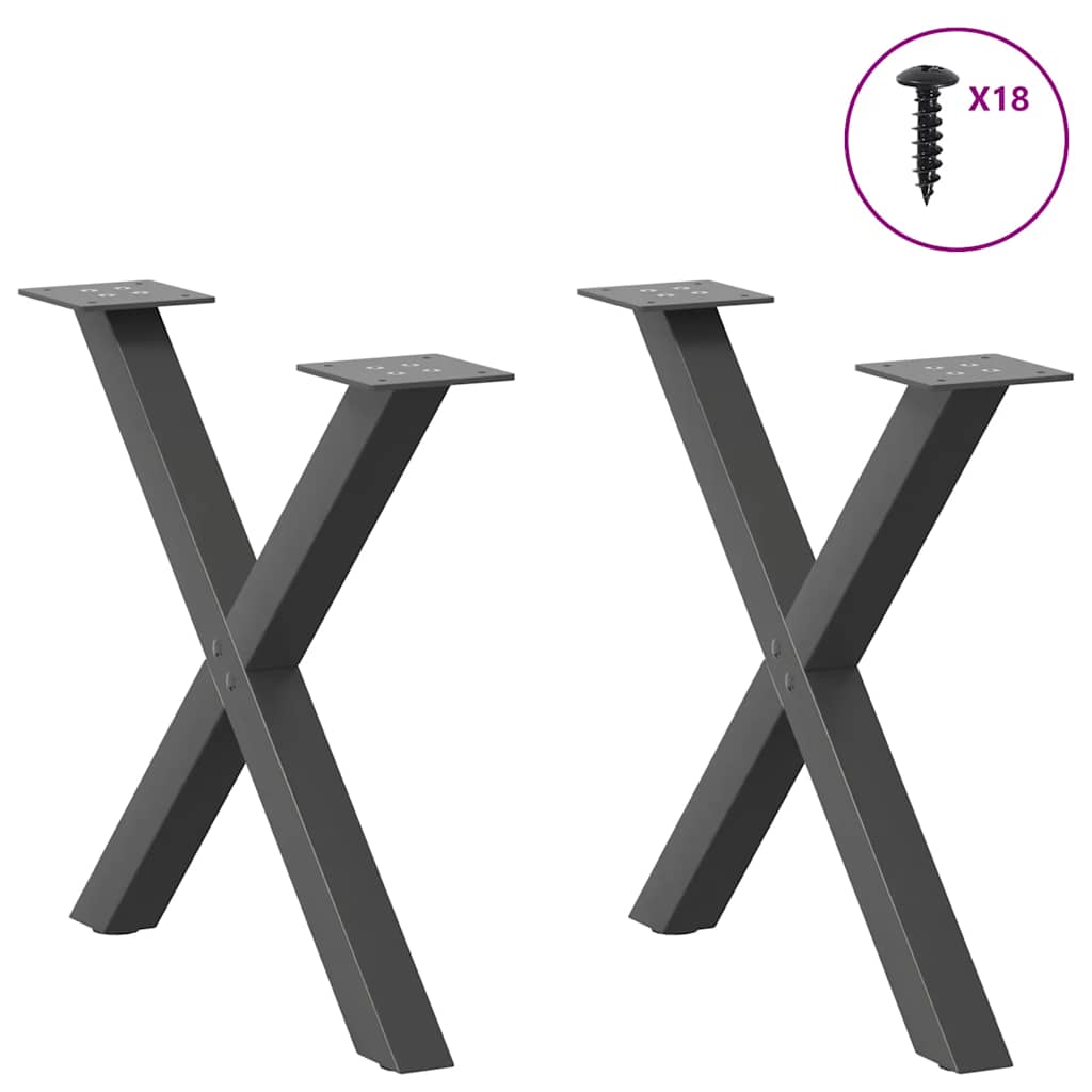 Pés para mesa de centro em formato de x, 2 peças, antracite, 60x (42-43) cm, aço
