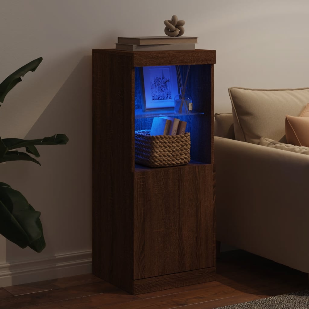 Aparador com luzes LED 41x37x100 cm carvalho castanho