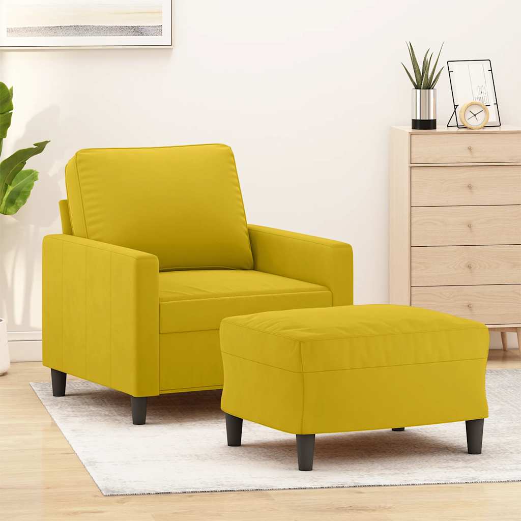 Poltrona com apoio de pés 60 cm veludo amarelo