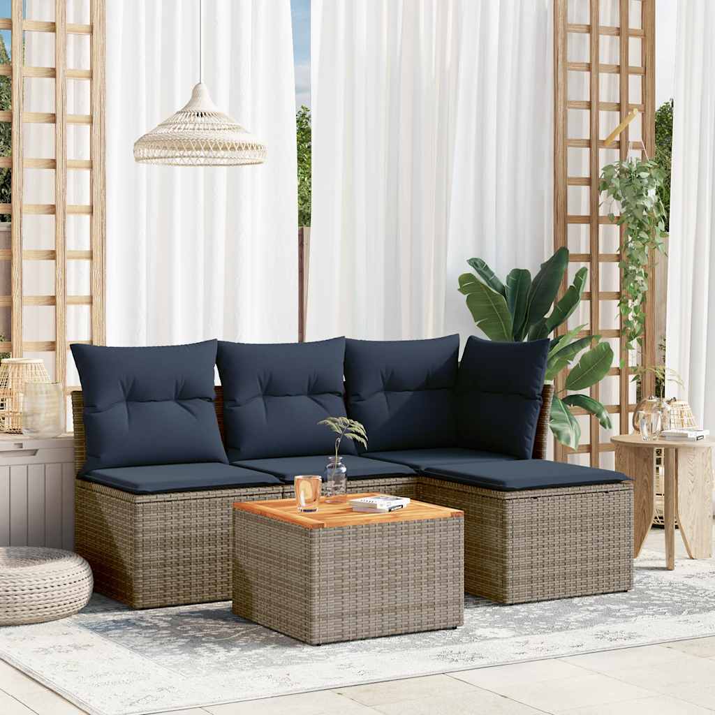 Conjunto de sofá de jardim de 5 peças com almofadas em rattan sintético cinza