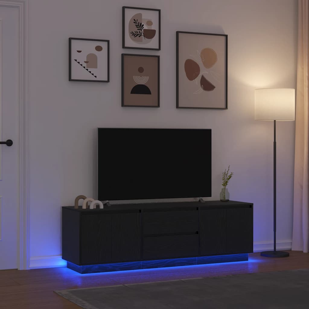 Móvel de TV com luzes LED 160,5x41x50 cm carvalho preto