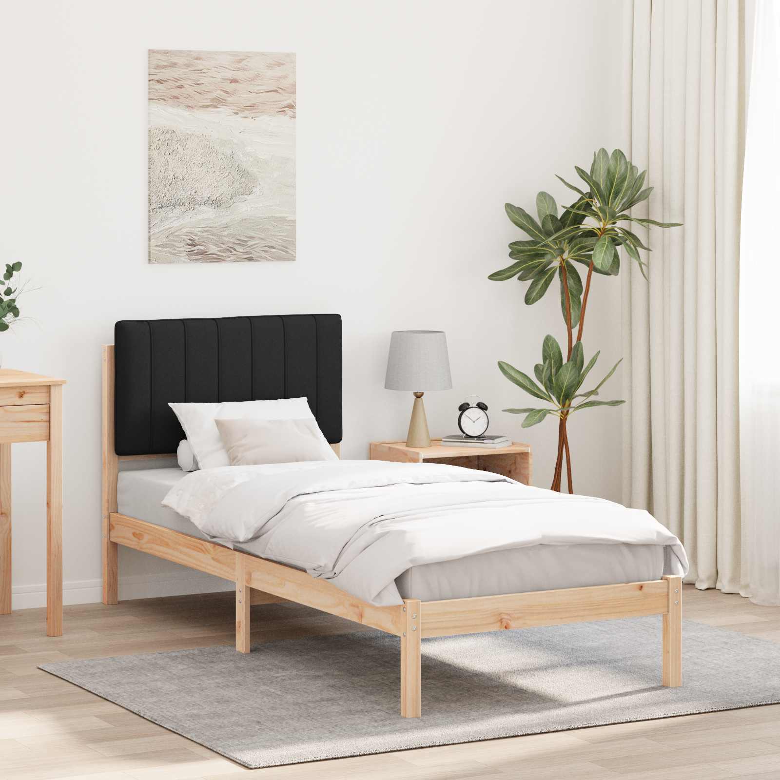Estrutura de cama com cabeceira estofada preto 75 x 190 cm