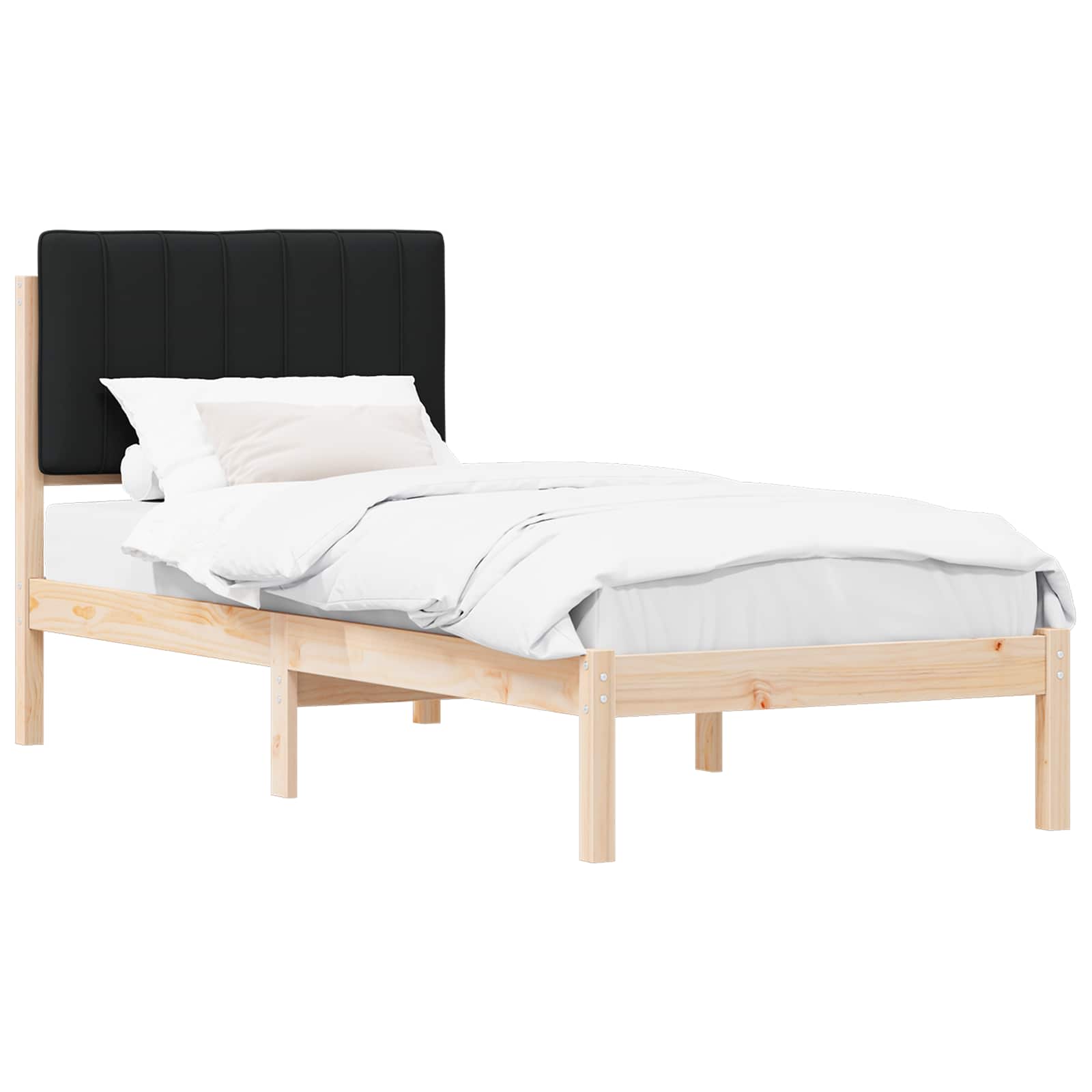 Estrutura de cama com cabeceira estofada preto 75 x 190 cm