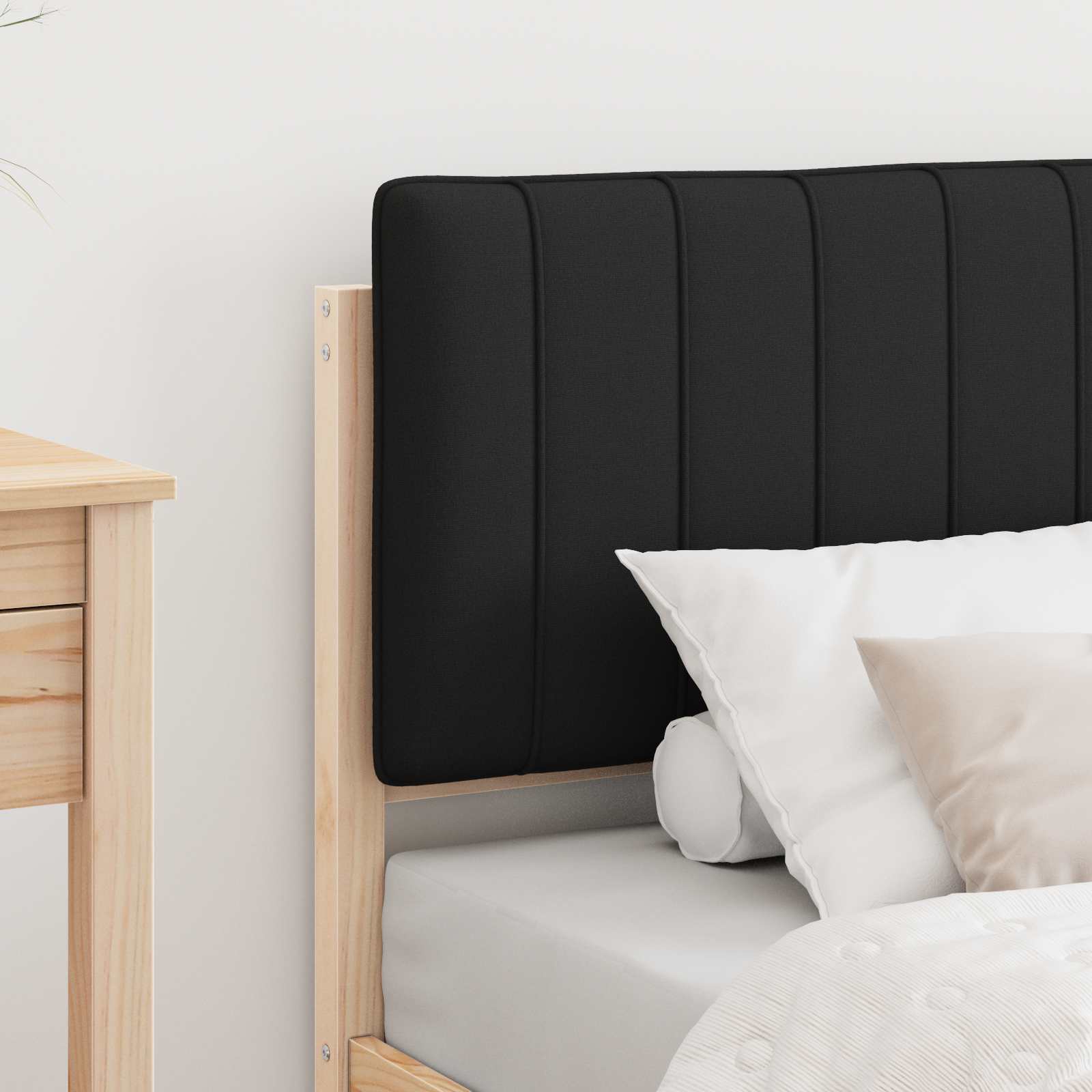 Estrutura de cama com cabeceira estofada preto 75 x 190 cm