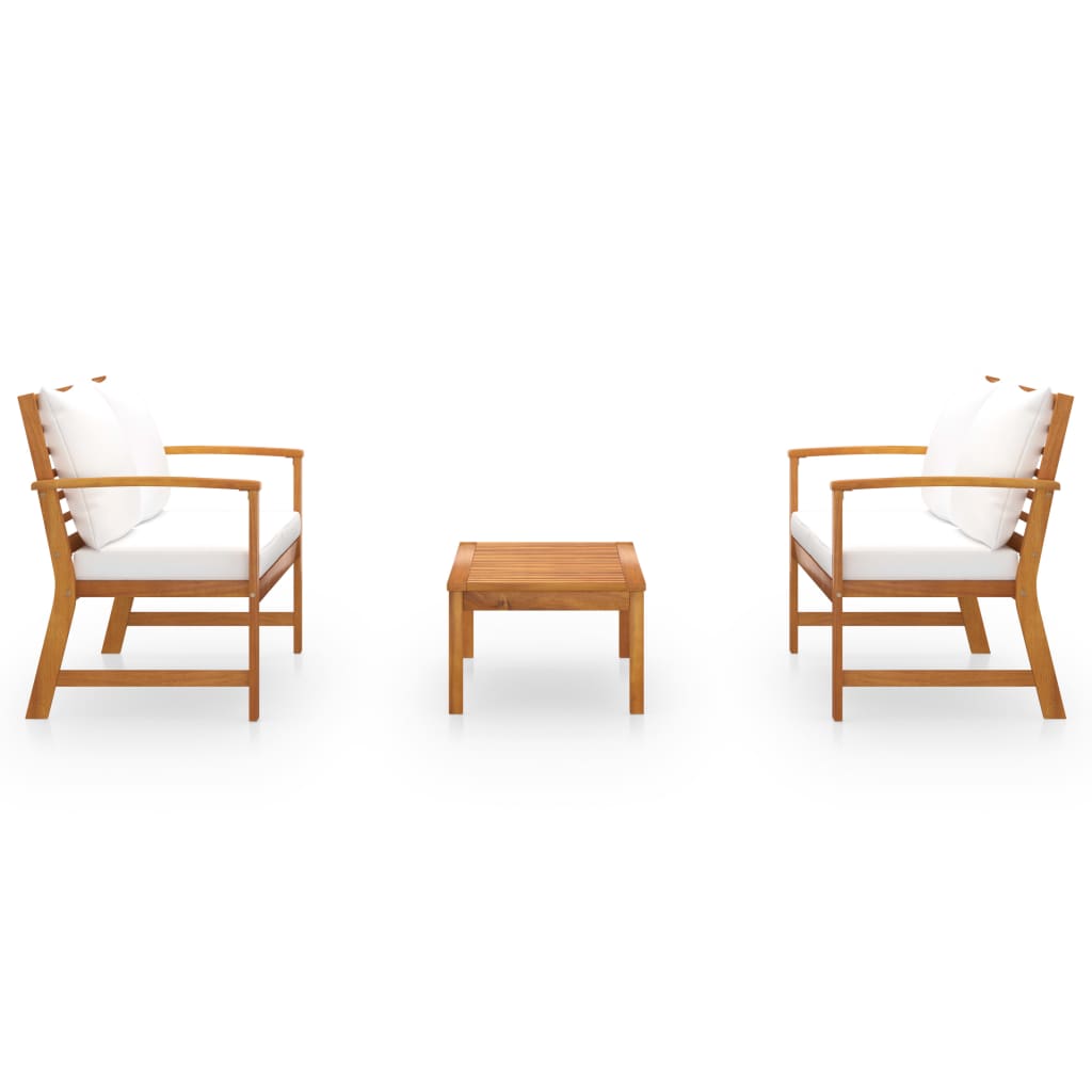 3 Pcs conjunto de lounge de jardim com almofadões acácia maciça