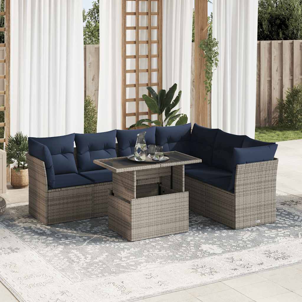 7 Pcs conjunto sofás jardim c/ almofadões vime PE/acácia preto