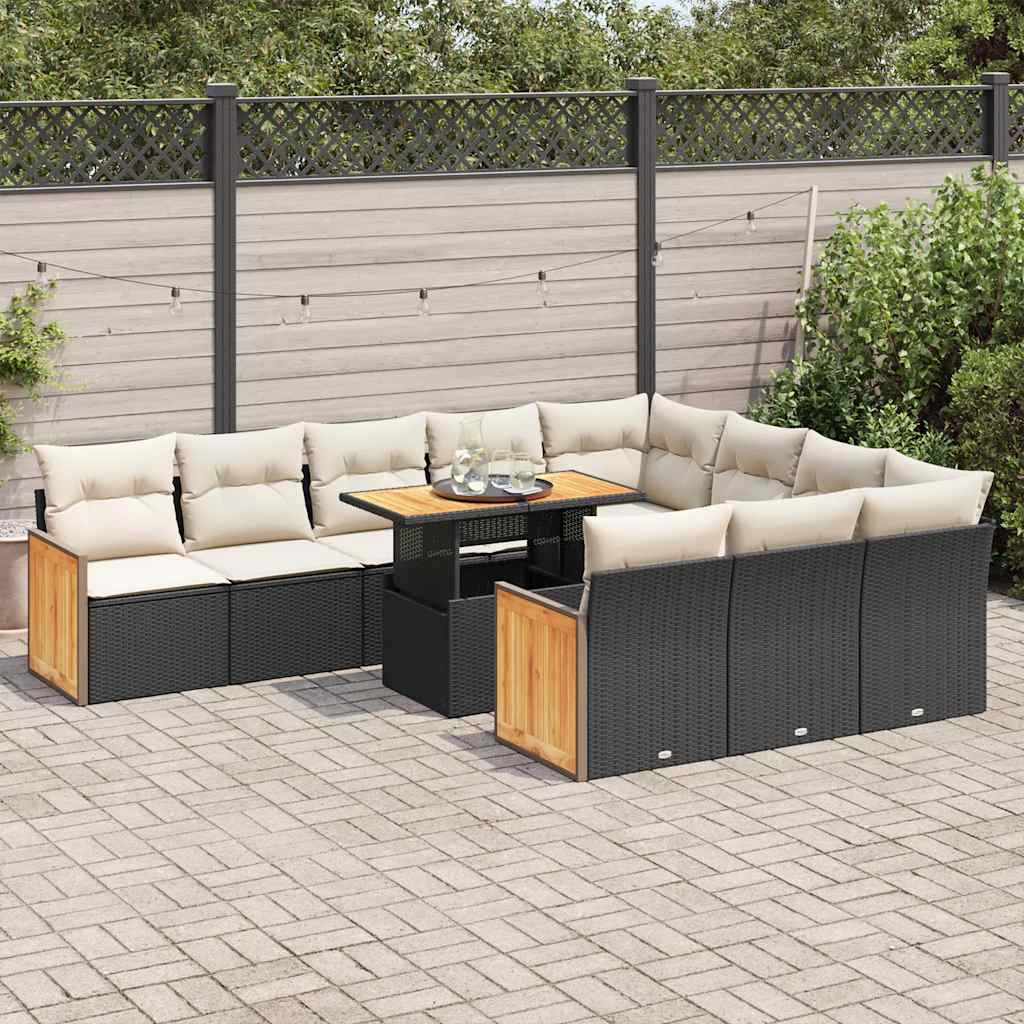 11 Pcs conjunto sofás jardim c/ almofadões vime PE/acácia preto