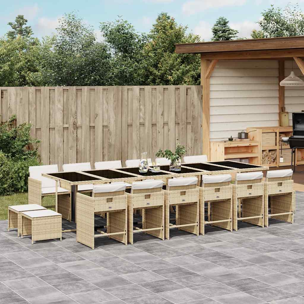 17 Pcs conjunto de jantar p/ jardim c/ almofadões vime PE bege