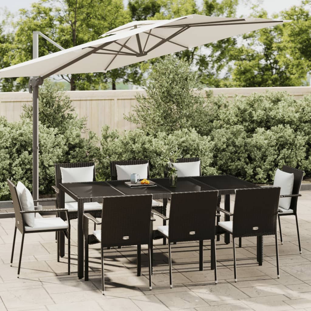 9 Pcs conjunto de jantar p/ jardim c/ almofadões vime PE preto