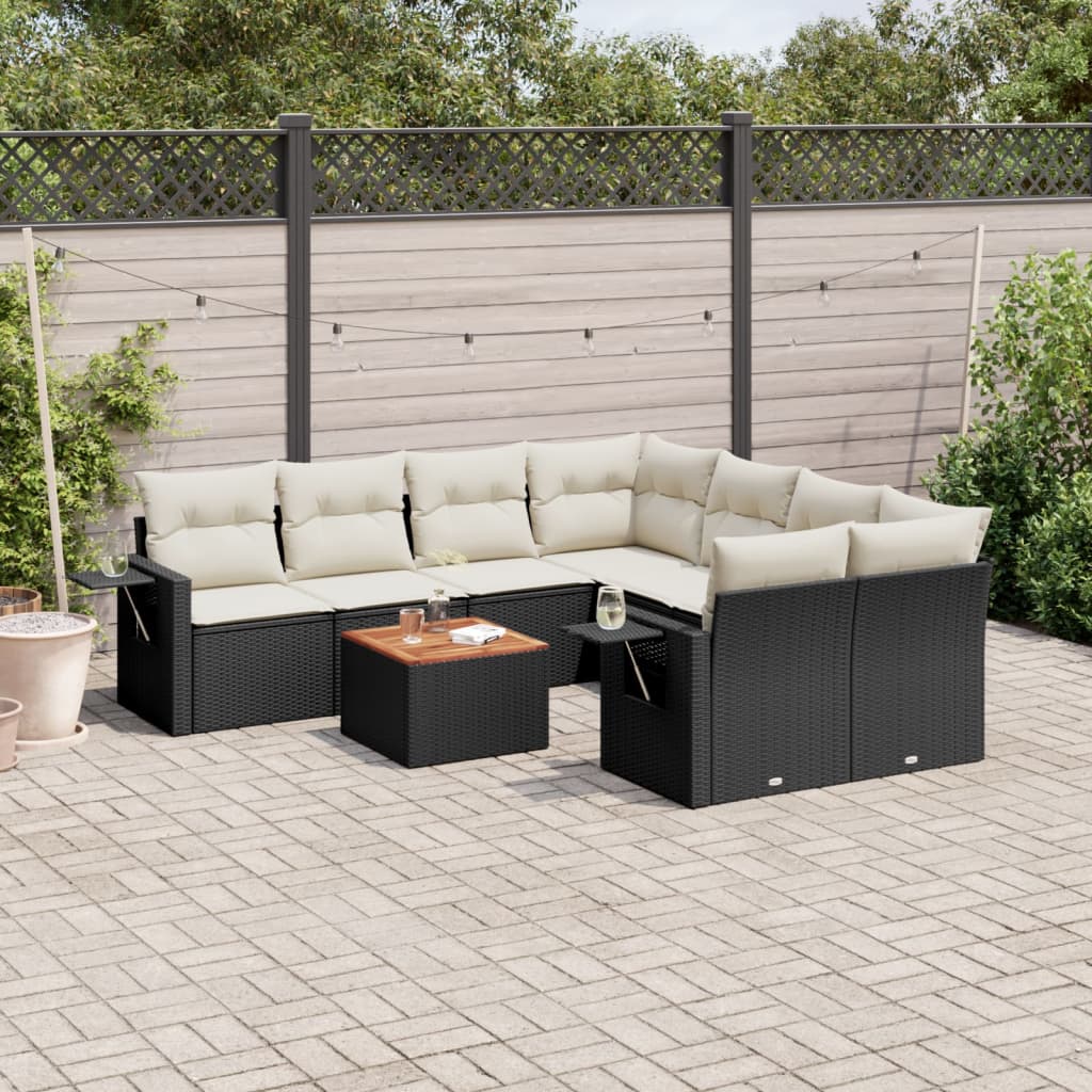 9 Pcs conjunto de sofás p/ jardim c/ almofadões vime PE preto