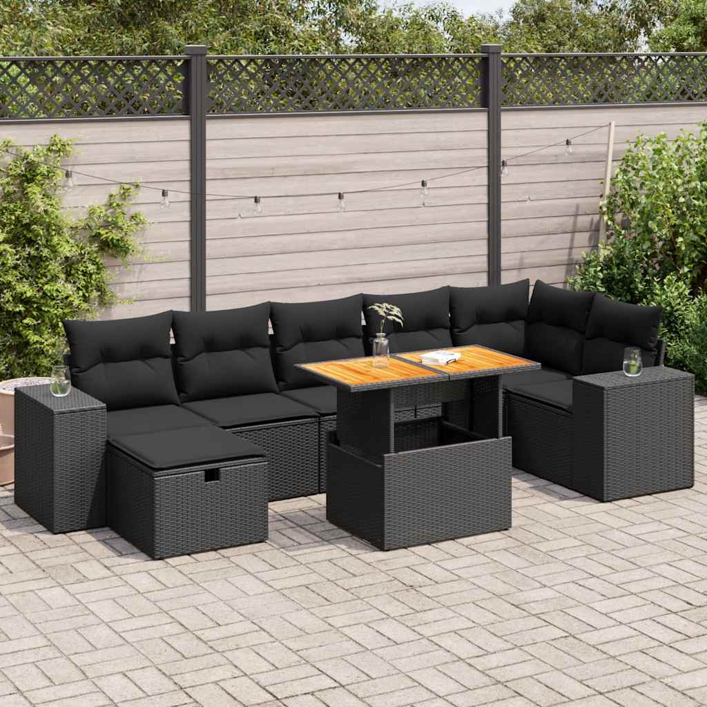 5 Pcs conjunto sofás de jardim com almofadões acácia e vime PE