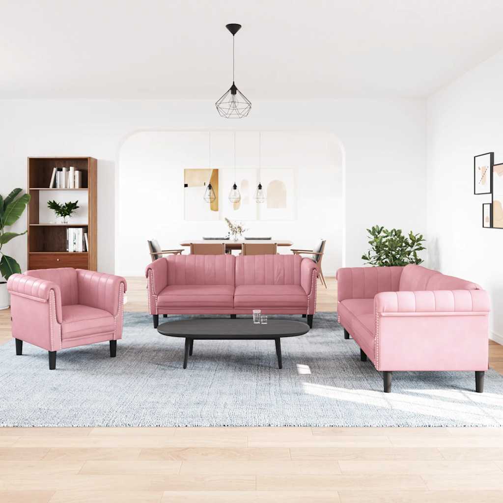 3 Pcs conjunto de sofás veludo rosa