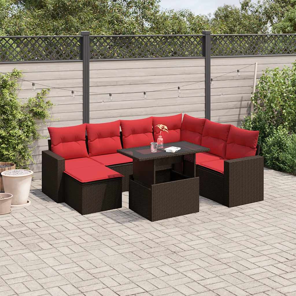 Conjunto de sofá de jardim com 8 peças e almofadas em rattan sintético marrom
