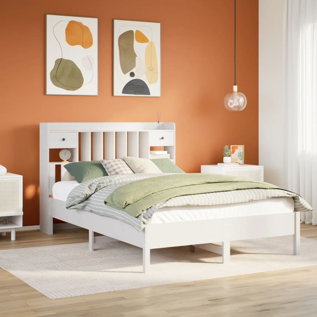 Cama com estante sem colchão 135x190 cm pinho maciço branco