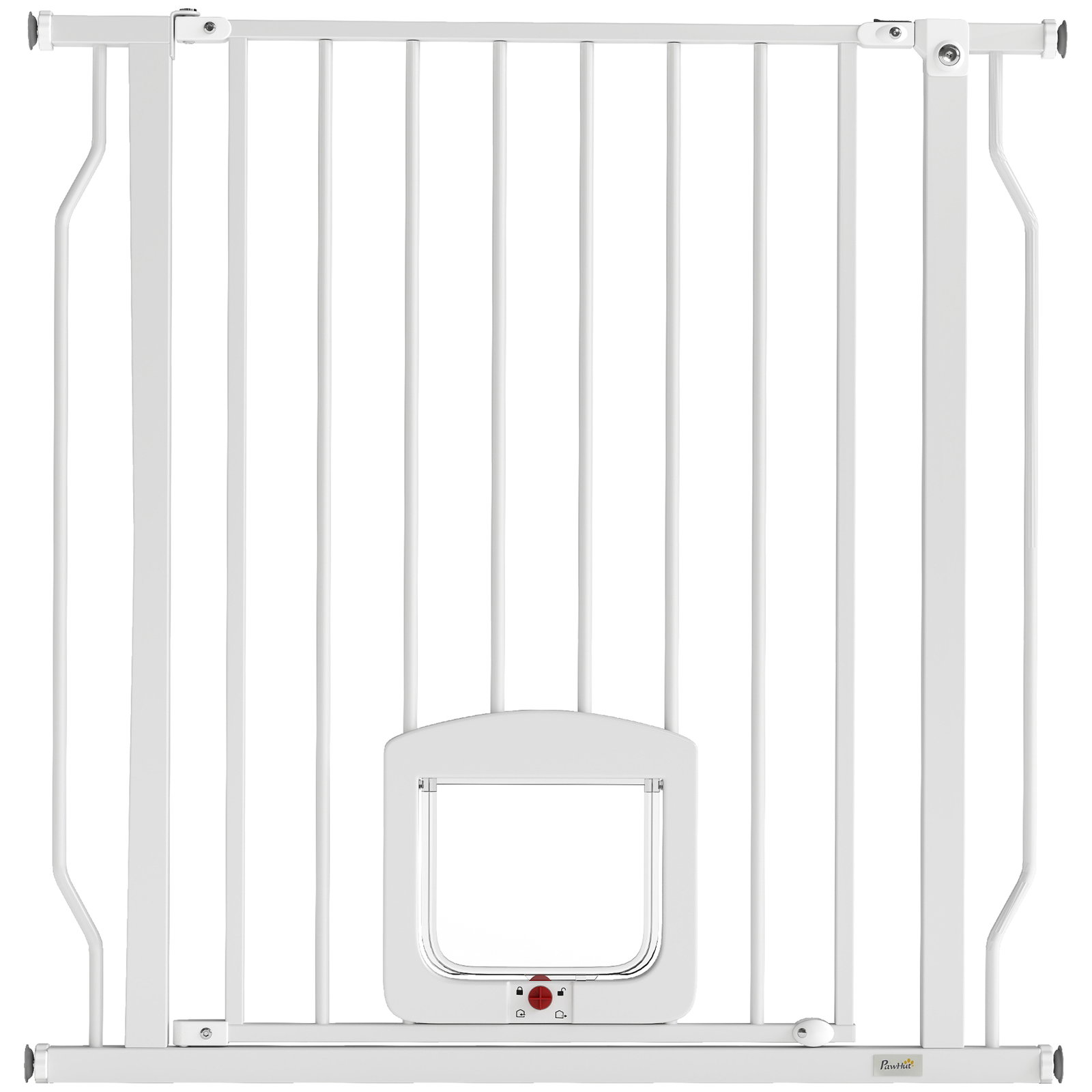 Barreira de segurança extensível para cães 75-85 cm para portas e escadas com portinhola pequena montagem por pressão duplo bloqueio branco