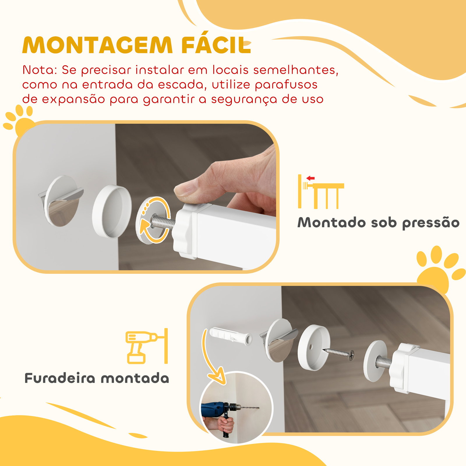 Barreira de segurança extensível para cães 75-85 cm para portas e escadas com portinhola pequena montagem por pressão duplo bloqueio branco