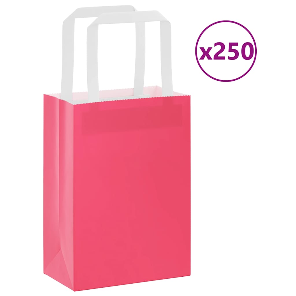 Sacos de papel 250 unid com alças rosa 15x8x21 cm