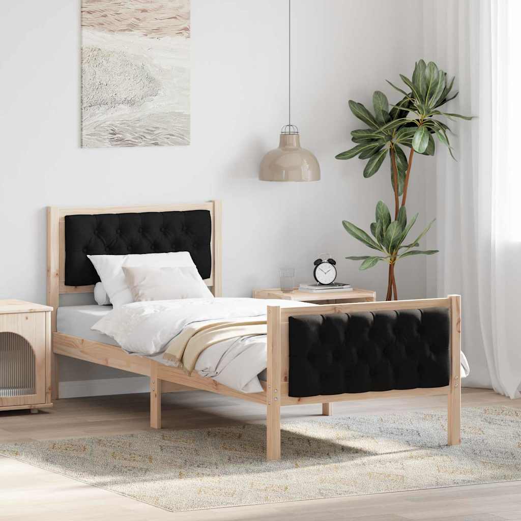 Estrutura da cama preto 80 x 200 cm madeira de pinheiro sólida
