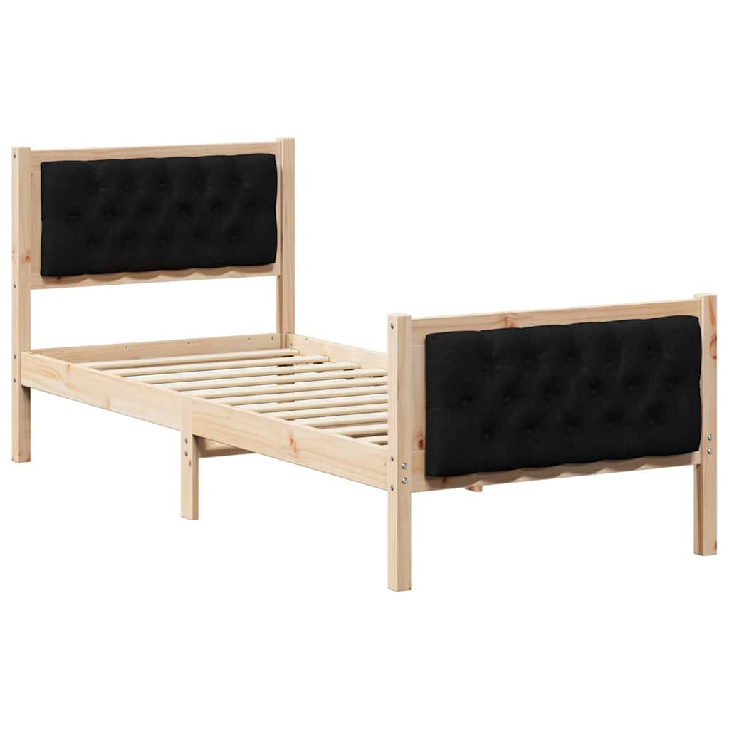 Estrutura da cama preto 80 x 200 cm madeira de pinheiro sólida