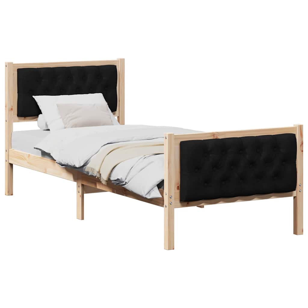 Estrutura da cama preto 80 x 200 cm madeira de pinheiro sólida