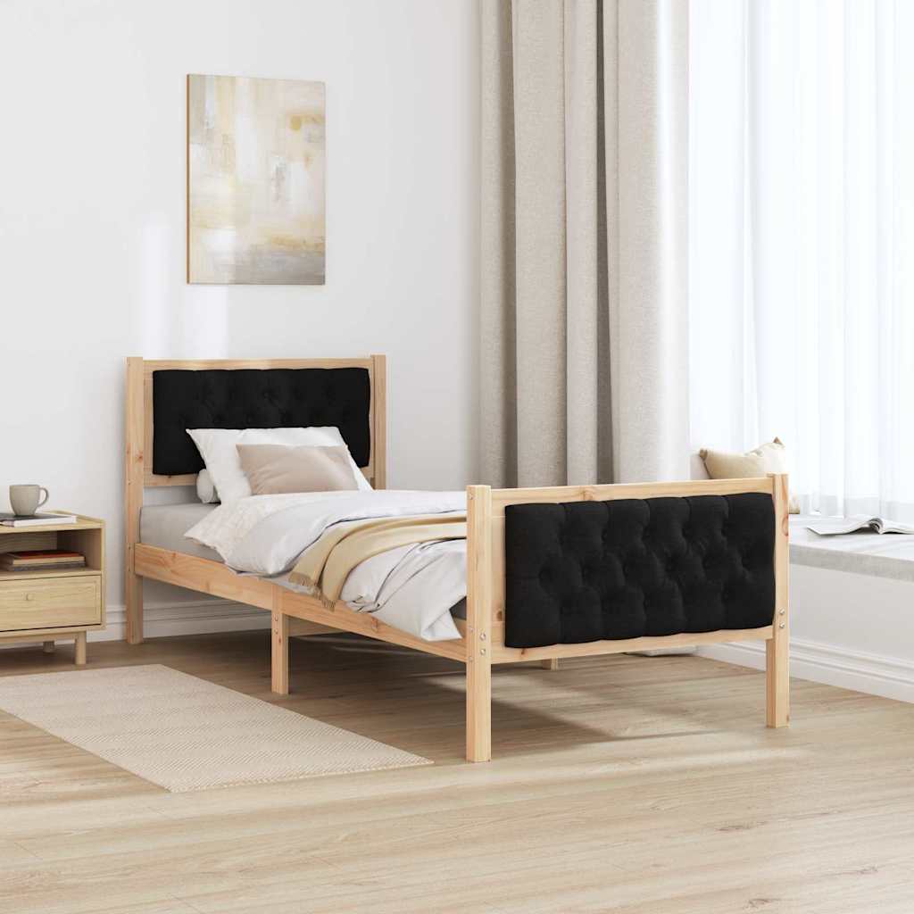 Estrutura da cama preto 80 x 200 cm madeira de pinheiro sólida