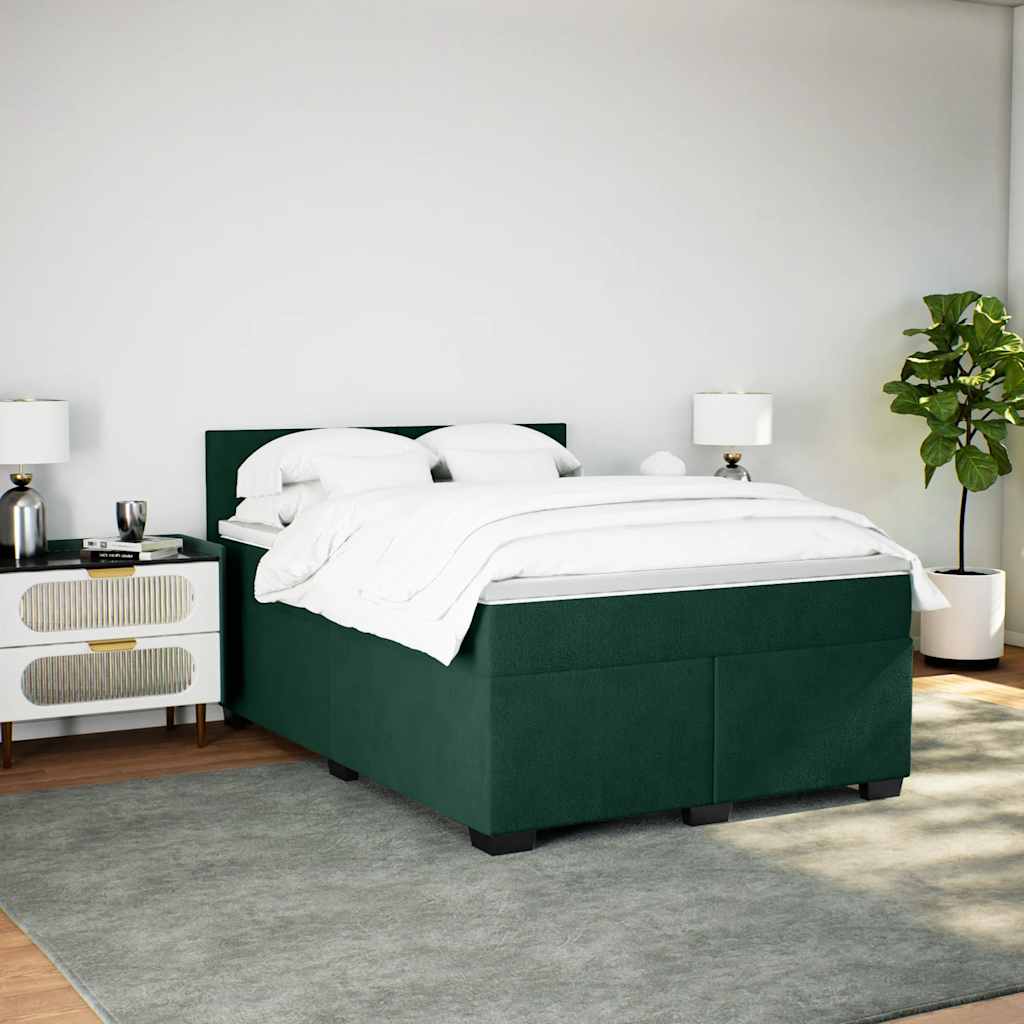 Cama com molas/colchão 160x200 cm veludo verde-escuro