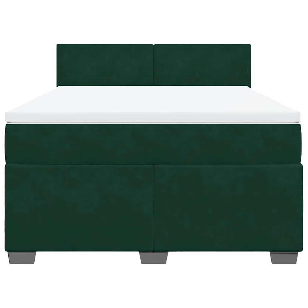 Cama com molas/colchão 160x200 cm veludo verde-escuro