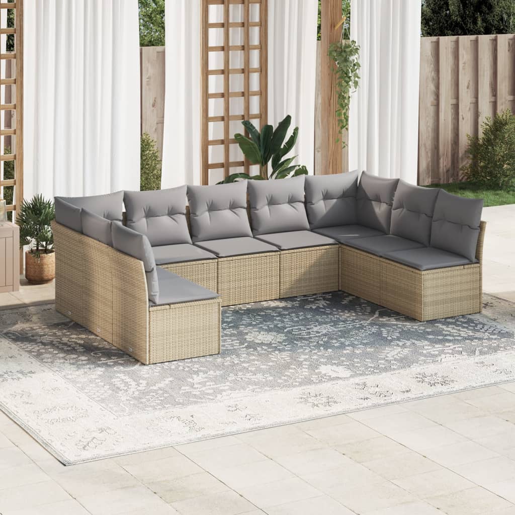9 Pcs conjunto de sofás p/ jardim com almofadões vime PE bege